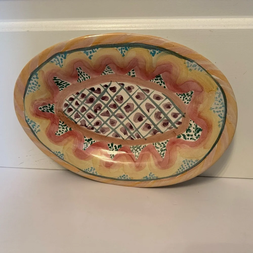 MACKENZIE-CHILDS PLATTER KEUKENHOF PATTERN OVAL RETIRED HAND PAINTED USA HOME